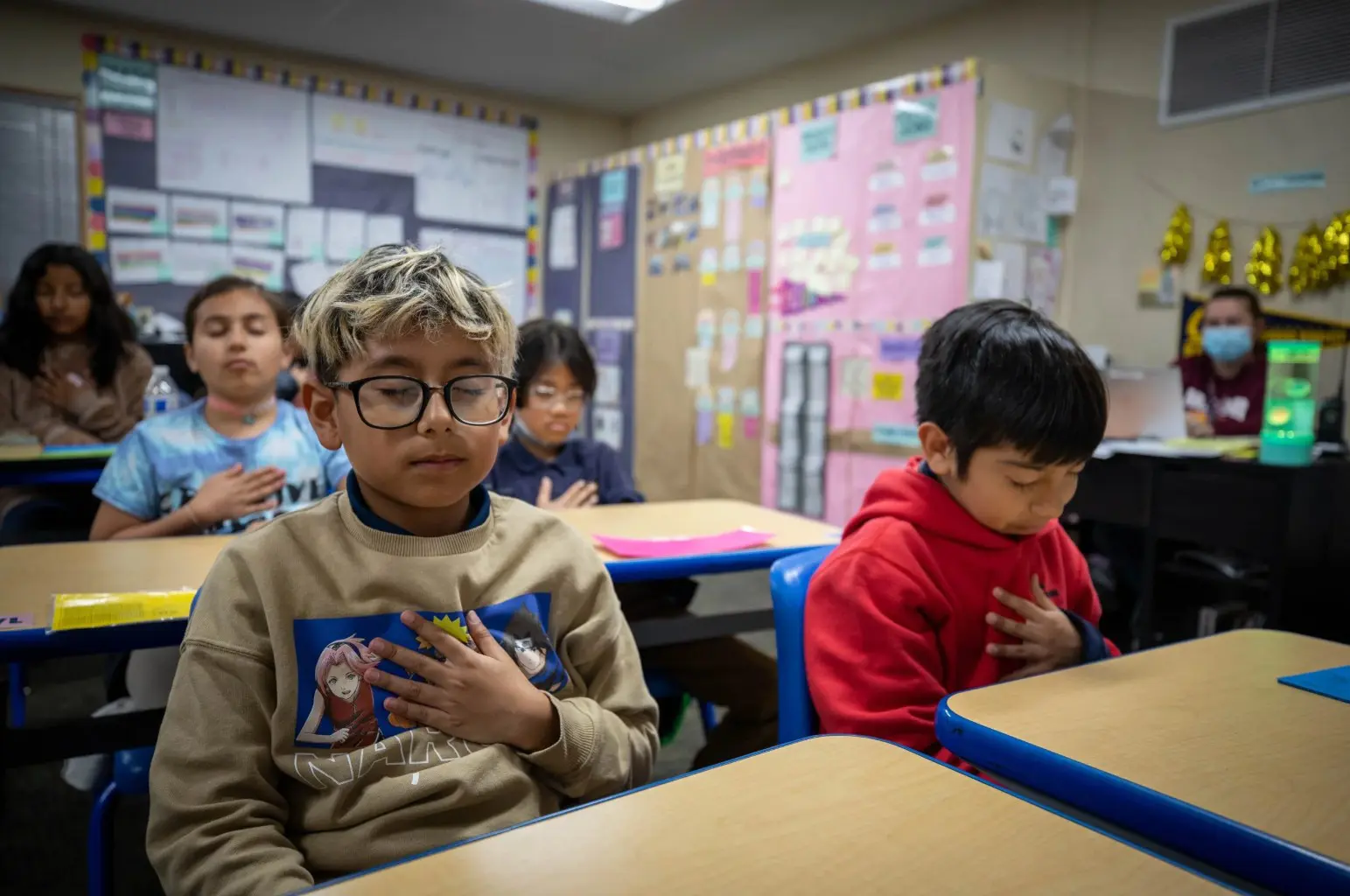 Children Meditating in Classroom